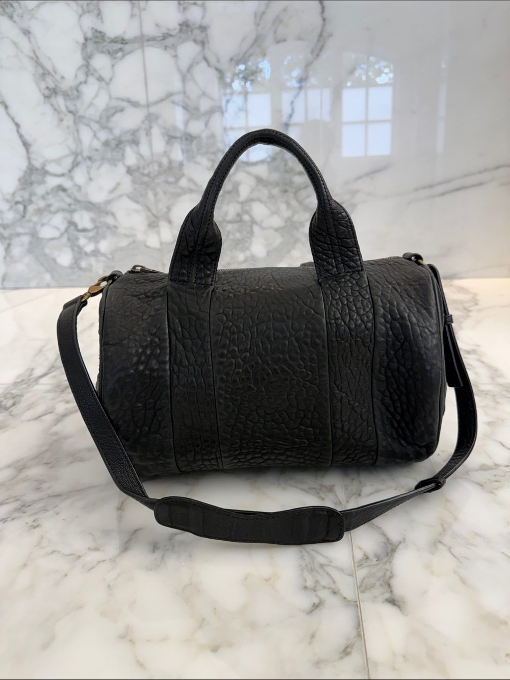 Alexander Wang Black Textured Mini Barrel Satchel